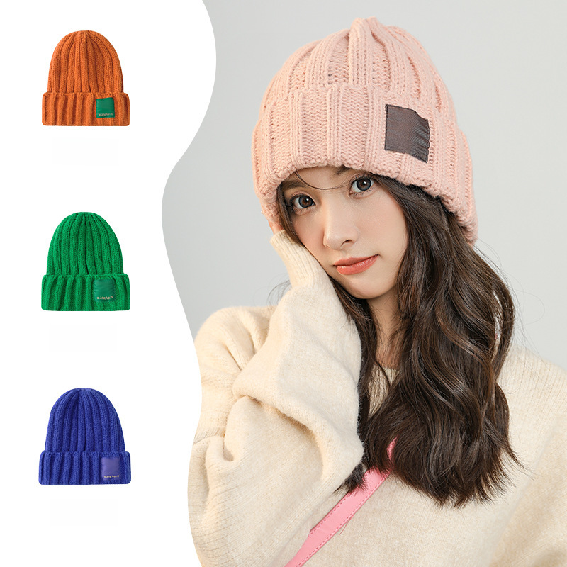 Korean Style Straight Strip Melon Skin Knitted Hat for Children's Face-Showing Primary School Students Autumn and Winter All-Match Fashionable Warm Wool Hat Couple