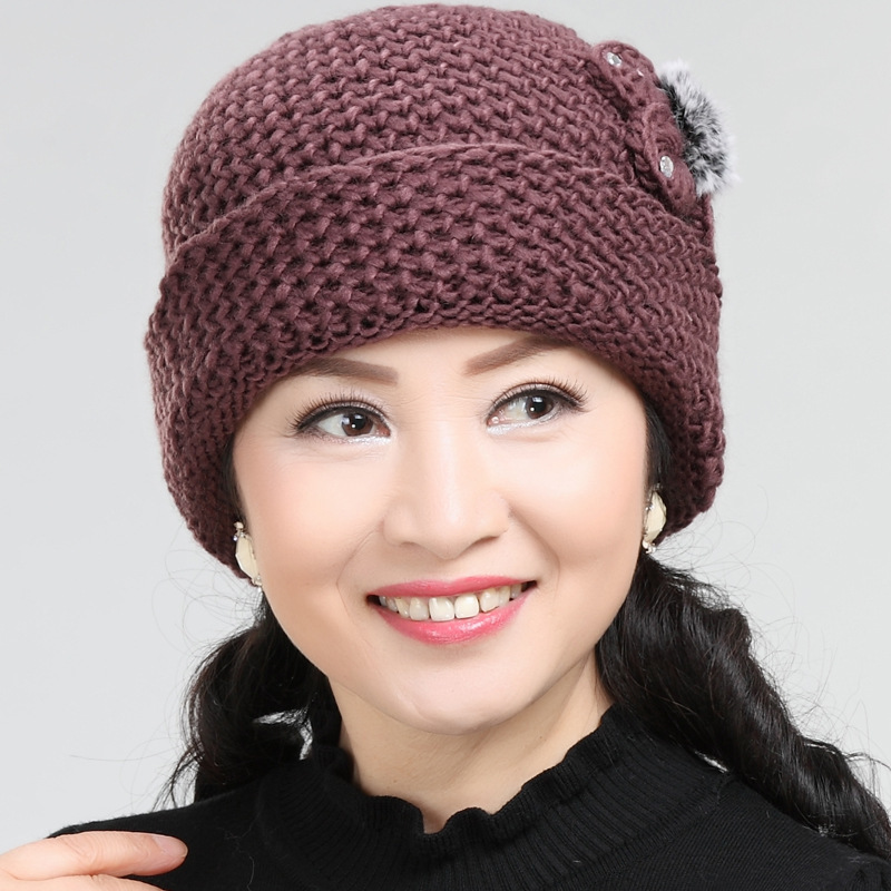 Middle-aged and elderly hat female winter grandma old lady wool warm velvet mother old hat cold wind thickened