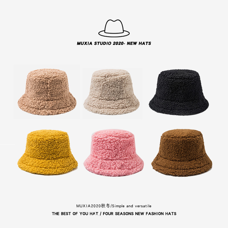 Hat Women's Winter Korean Style Trendy All-match Japanese Style Internet-famous Lamb Hat Fisherman Hat Autumn and Winter Warm Plush Basin Hat