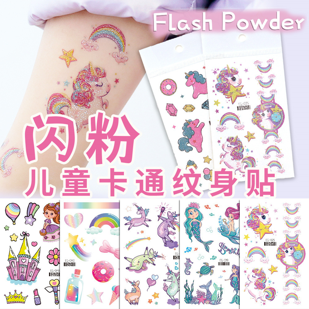 Children's Cartoon Tattoo Stickers Glitter Eco-friendly Cute Unicorn Mermaid Dinosaur Stickers Supply