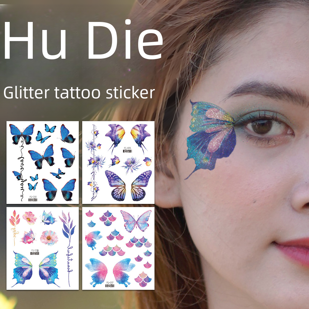 Rikalong Waterproof Fresh Glitter Butterfly Tattoo Sticker Spice Girl Six One Princess Face Sticker Internet Hot Explosions