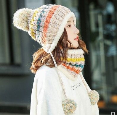 Women's Winter Hat Korean Style Velvet Warm Wool Hat Youth Sweet All-match Scarf Set Knitted Hat