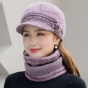 Middle-aged and elderly people's hat and scarf set women's winter thickened warm hat mother's knitted wool hat grandma old hat