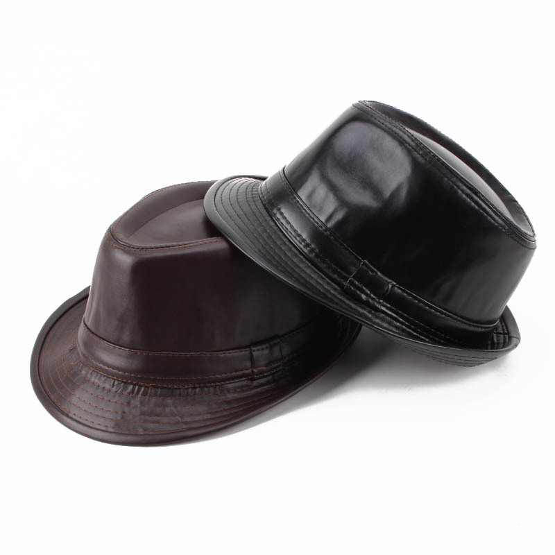 Autumn and winter hat men's retro warm leather top hat middle-aged and elderly jazz hat small top hat winter men's hat Cotton