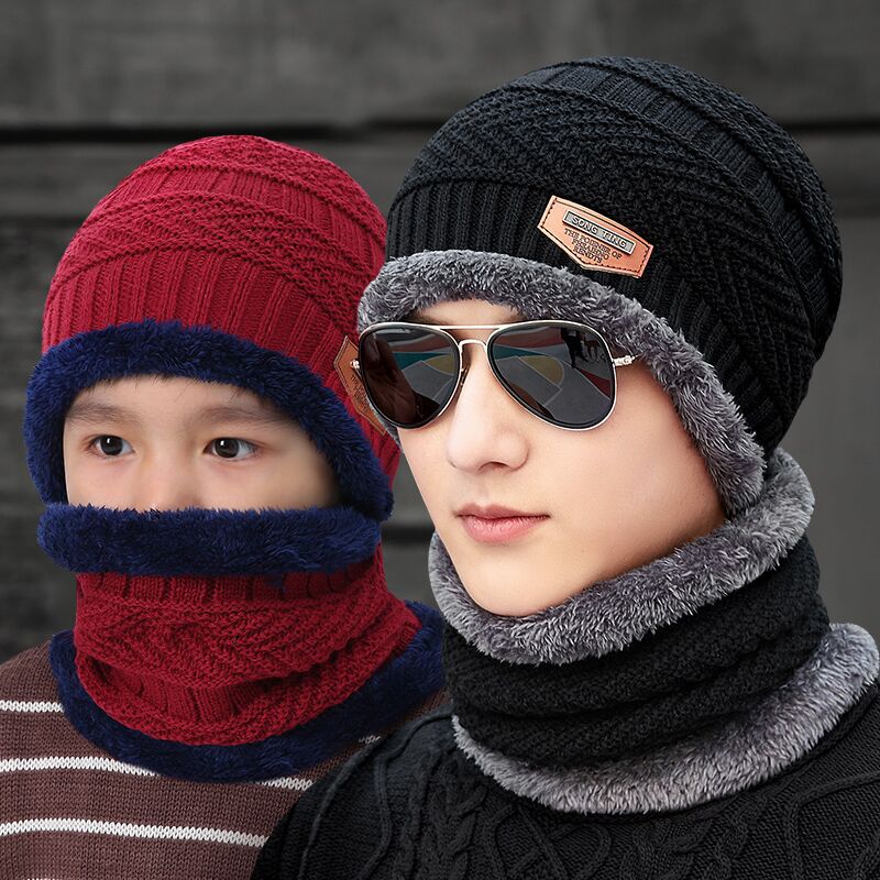 Hat men's winter season fleece-lined thickened trendy youth wool hat autumn and winter knitted hat cover closed toe cotton hat warm