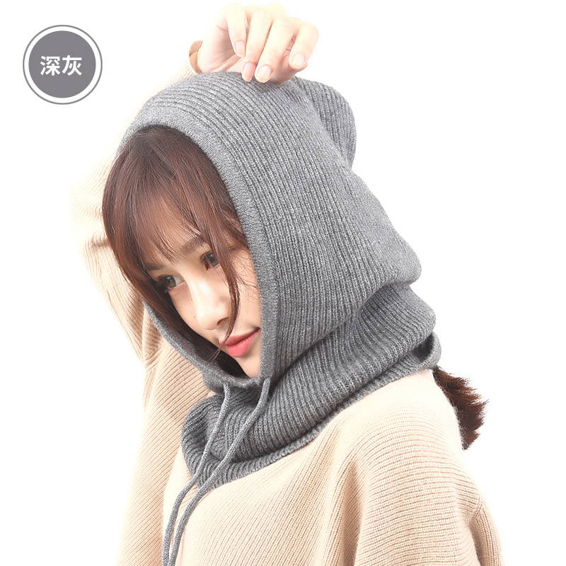 Cashmere Wool Yarn Autumn and Winter Men's and Women's Knitted Toe Hat Cervical Neck Protection Tuff Ears Neck Thickened Warm