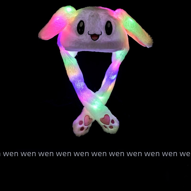 Factory Outlet Rabbit Hat Parent-Child Plush Pinch Ear Moving Hat Internet Celebrity Cartoon Lights Glow Hat