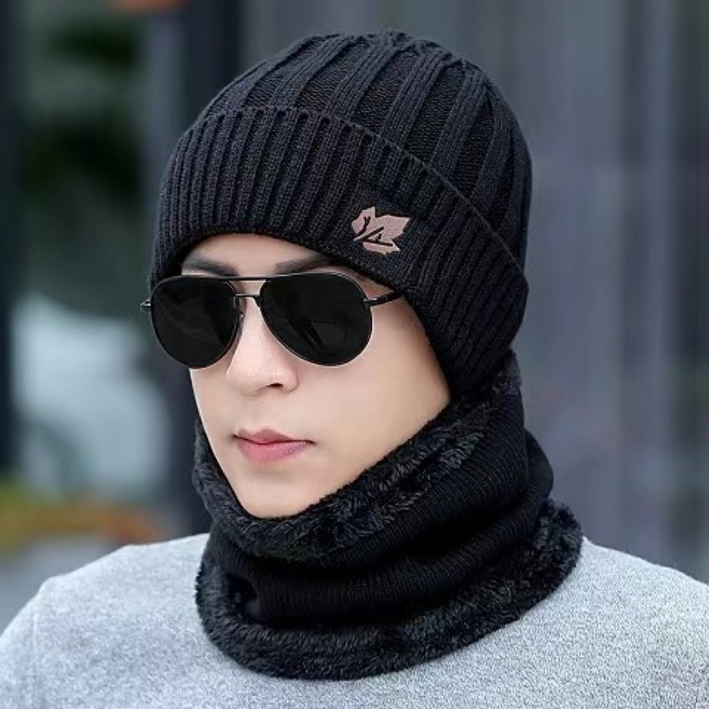 Hat Men's Winter Wool Hat Korean Style Warm Pullover Cap Velvet Thickened Autumn and Winter Face Cover Ear Protection Knitted Hat