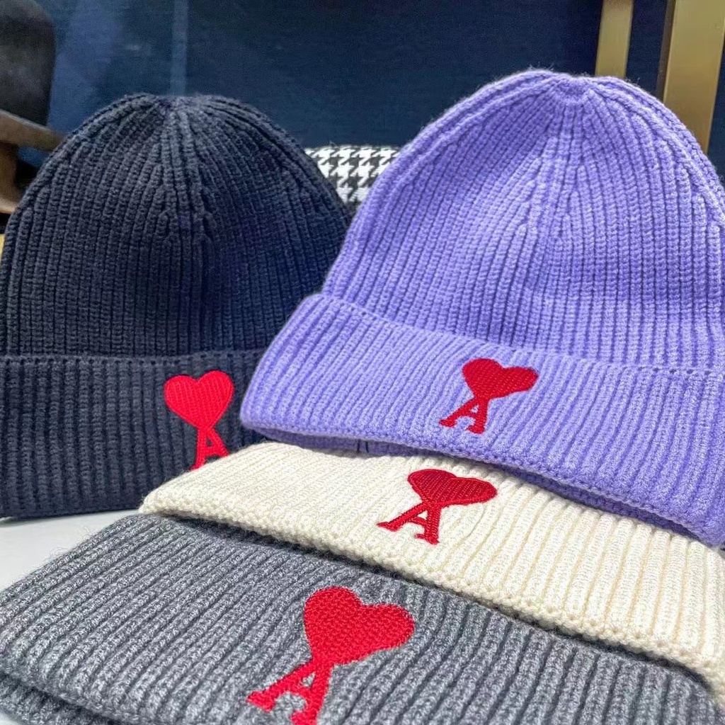 Fashion Brand Love Wool Hat Women's Autumn and Winter Warm Ear Protection Knitted Hat ins Couple Heart-Shaped Cold Hat for Men