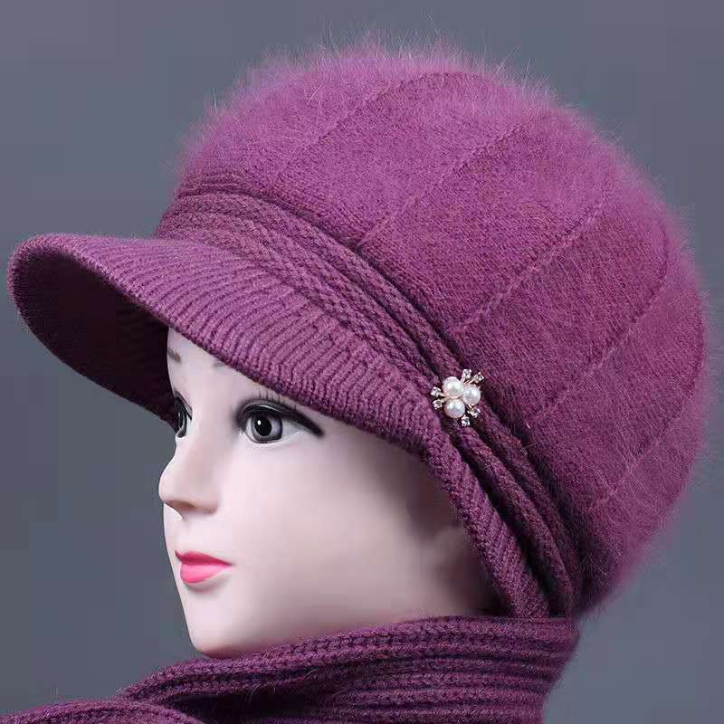 Hat Women's Middle-aged and Elderly Warm Knitted Hat People's Winter Thickened Wool Hat Old Man's Hat Imitation Mink Cotton Grandma's Hat