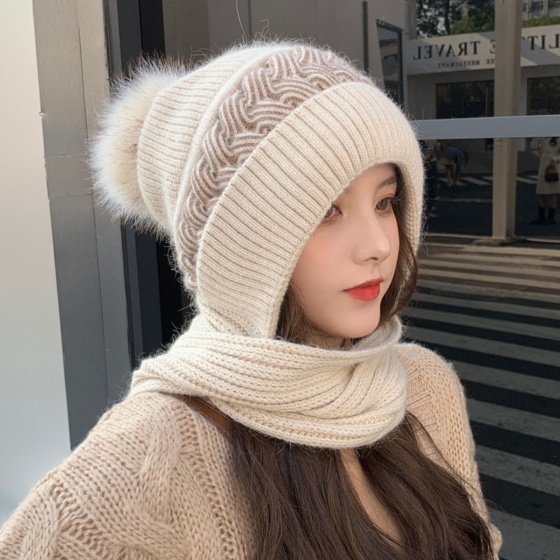 Women's scarf fashion autumn and winter hat earmuff snow scarf integrated cap wool knit cap warm ear cap