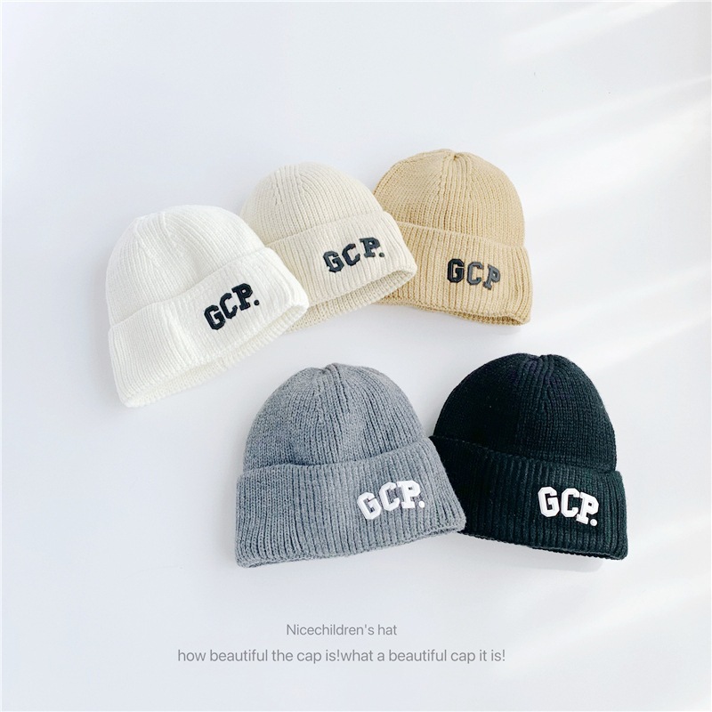 Fashionable Korean Girl Letter Rubber Men's Wool Hat Autumn and Winter Hat Warm Korean Women's Wool Blended Knitted Hat