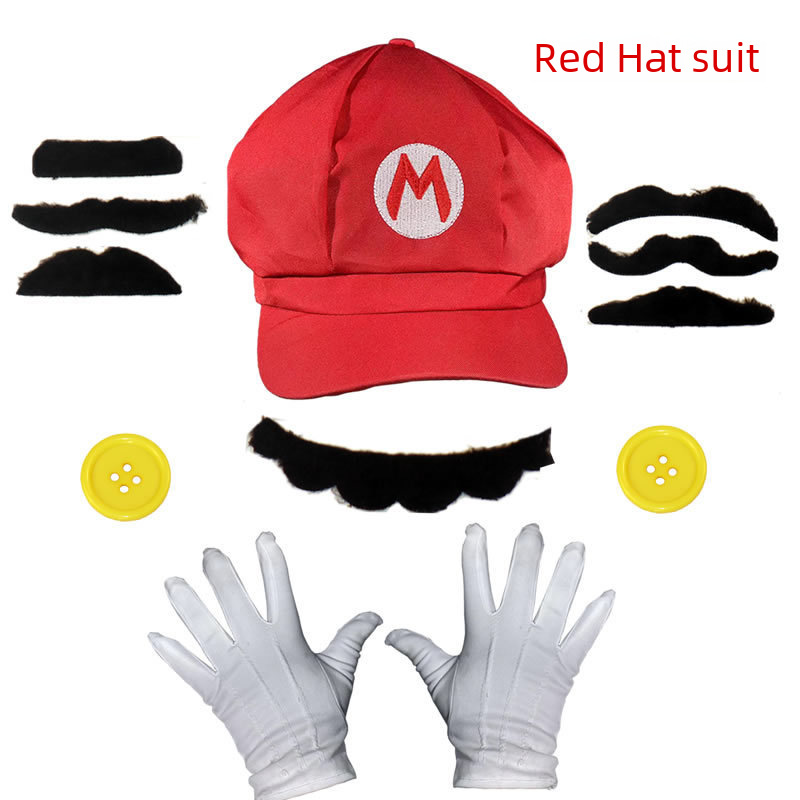 Super Mary Hat Mario Sun Hat Beard Gloves Set Anime Game Hat