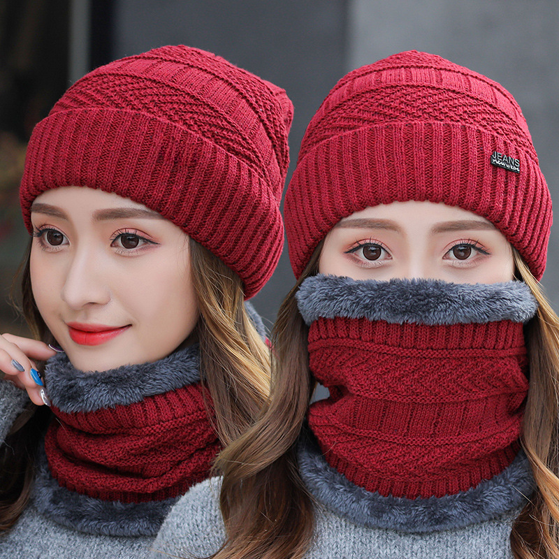 Hat Women's Winter Warm Fleece Hat Korean All-match Autumn and Winter Women's Riding Ear Protection Cold-proof Knitted Hat