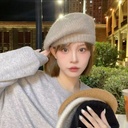 Autumn and winter Korean version of mohair hat wool knitting real rabbit plush Japanese Beret painter Bud cap