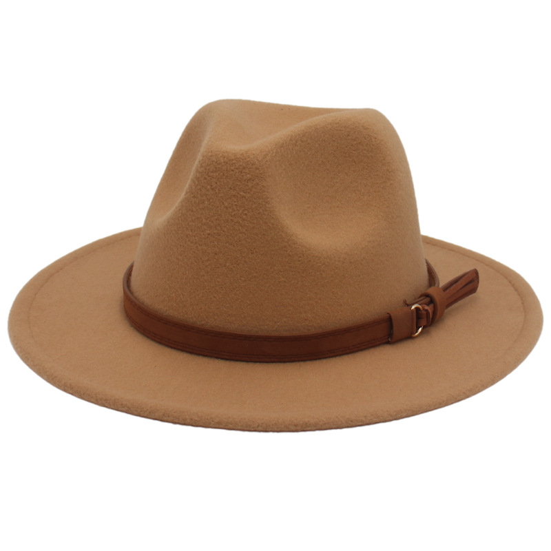 big brim Brown Belt British retro felt hat autumn and winter Western Denim woolen Tibetan hat Jazz hat