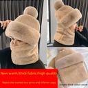 Scarf All-in-One Hat Women's Thickened Double-Layer Warm Plush Winter Cold-proof Neck-protecting Warm Riding Hat