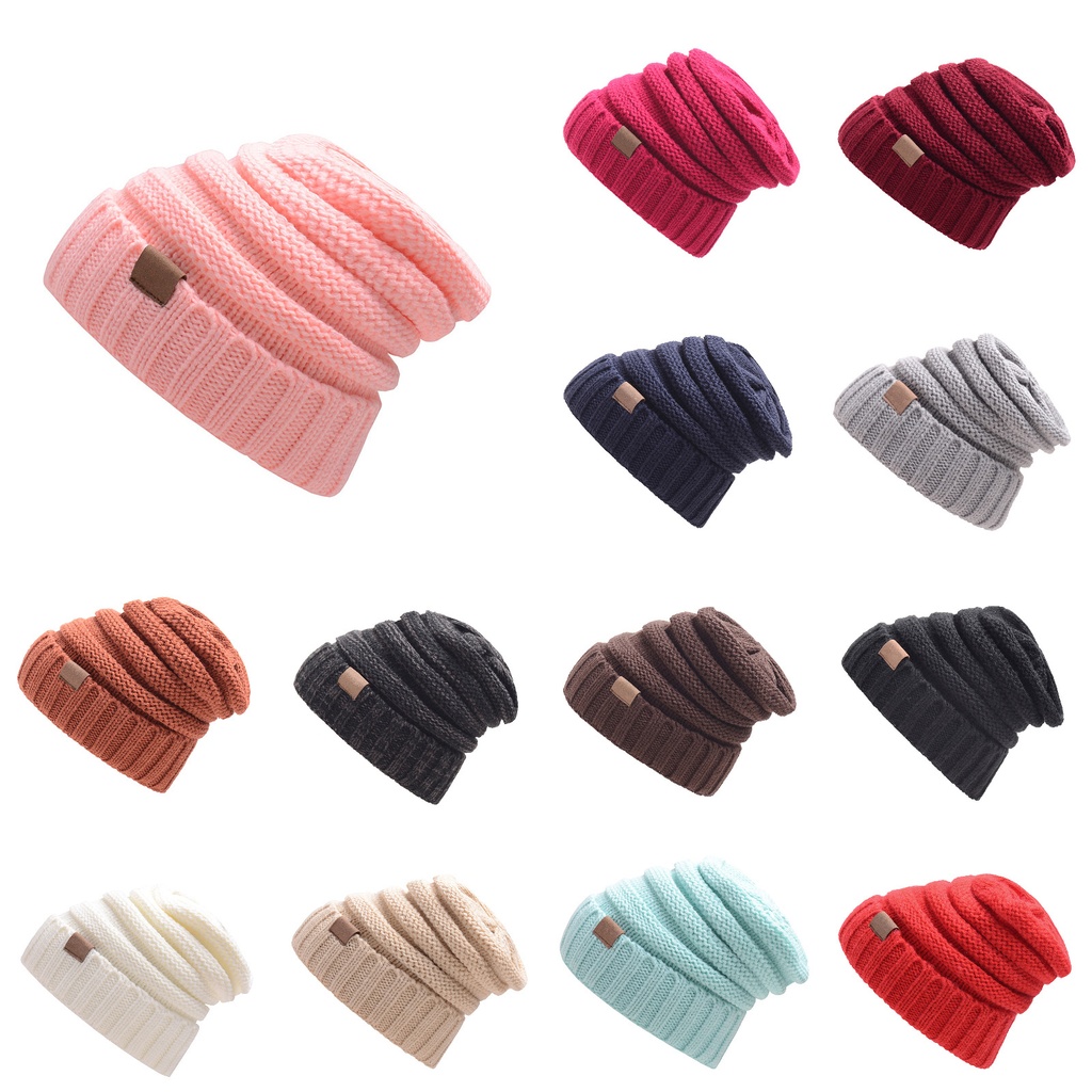 Hot selling autumn and winter CC labeling knitted wool cap pullover cap outdoor warm hat