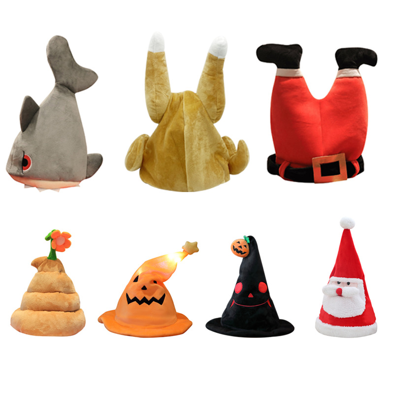 Christmas hat shark moving chicken leg hat pumpkin hat funny sand sculpture gift singing and dancing electric turkey