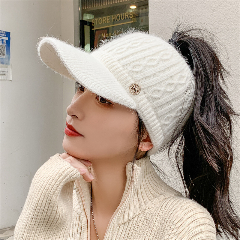 Empty Top Hat Women's Autumn and Winter Korean Style All-match Knitted Rabbit Wool Hat Velvet Thickened Warm Ear Protection Duck Tongue Baseball Cap