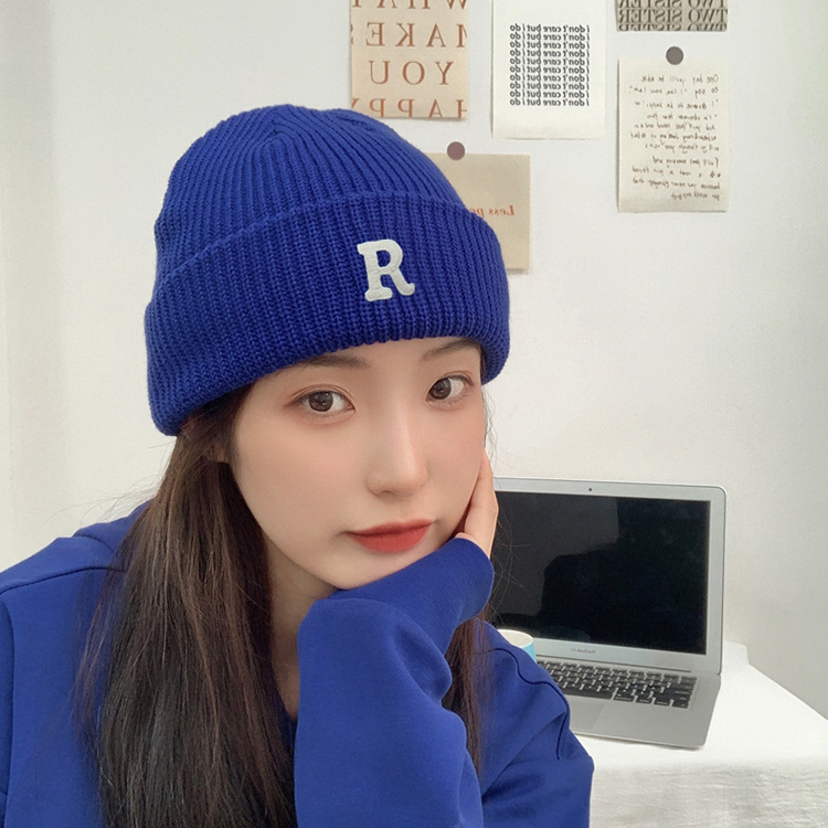 Korean style R letter wool hat women's autumn and winter ins knitted hat cold hat fashionable all-match casual warm hat men