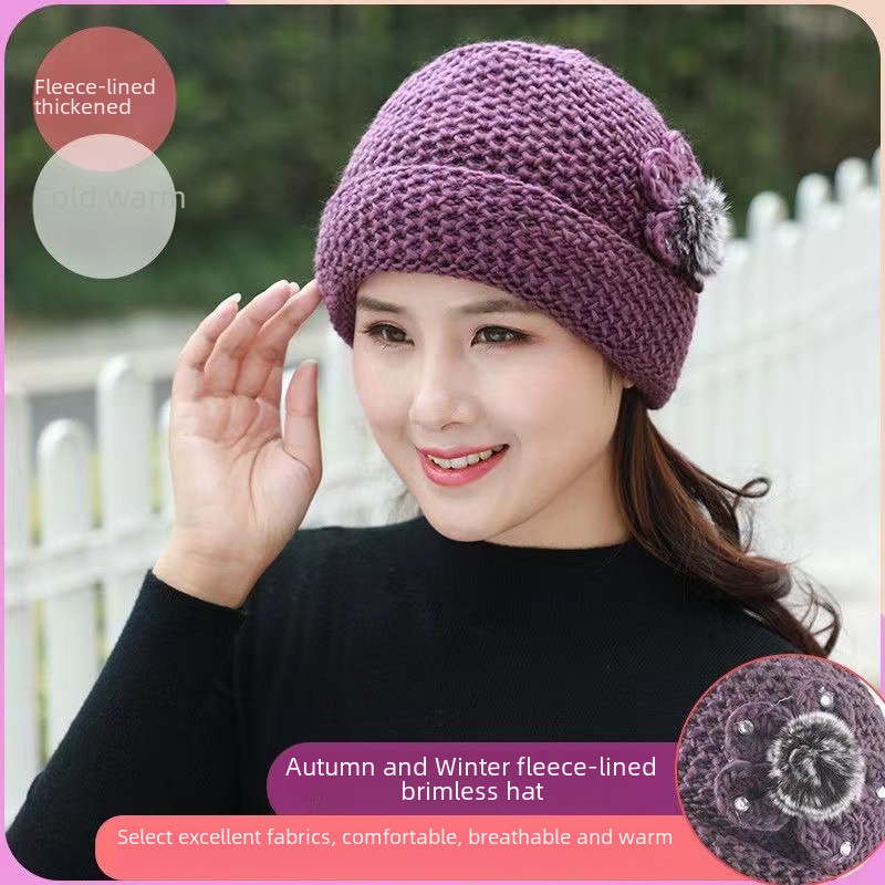 The old man's hat children's winter grandma old lady autumn and winter middle-aged and old mother knitting wool thickened plus velvet warm