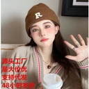 Knitted Hat Winter Klein Blue Korean Style Ins Trendy Baotou Hat Ear Protector R Label Letter Large Edition Melon Skin Hat