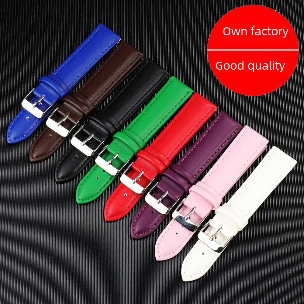 Popular plain strap accessories waterproof men's and women's pin buckle comfortable durable soft purple light brown leather strap factory