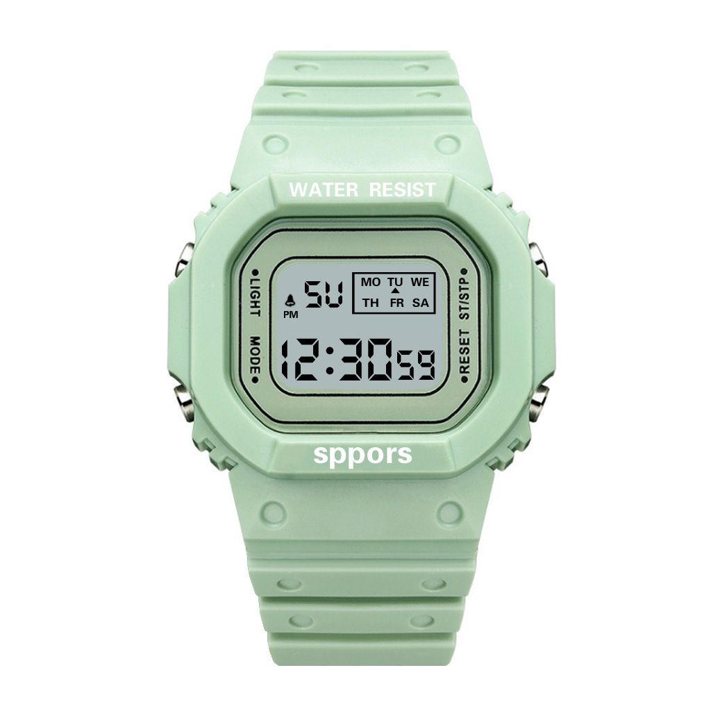 Factory small square Matcha green electronic watch for men and women students luminous waterproof sports electronic watch