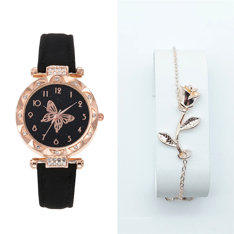 Duoduo Explosive Butterfly Bracelet Watch SHIEN Hot Selling Fashion Ladies 2 Piece Set Watch Belt Watch