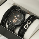 Factory direct supply fashion double layer square Shell Belt leisure men's sports bracelet set quartz watch