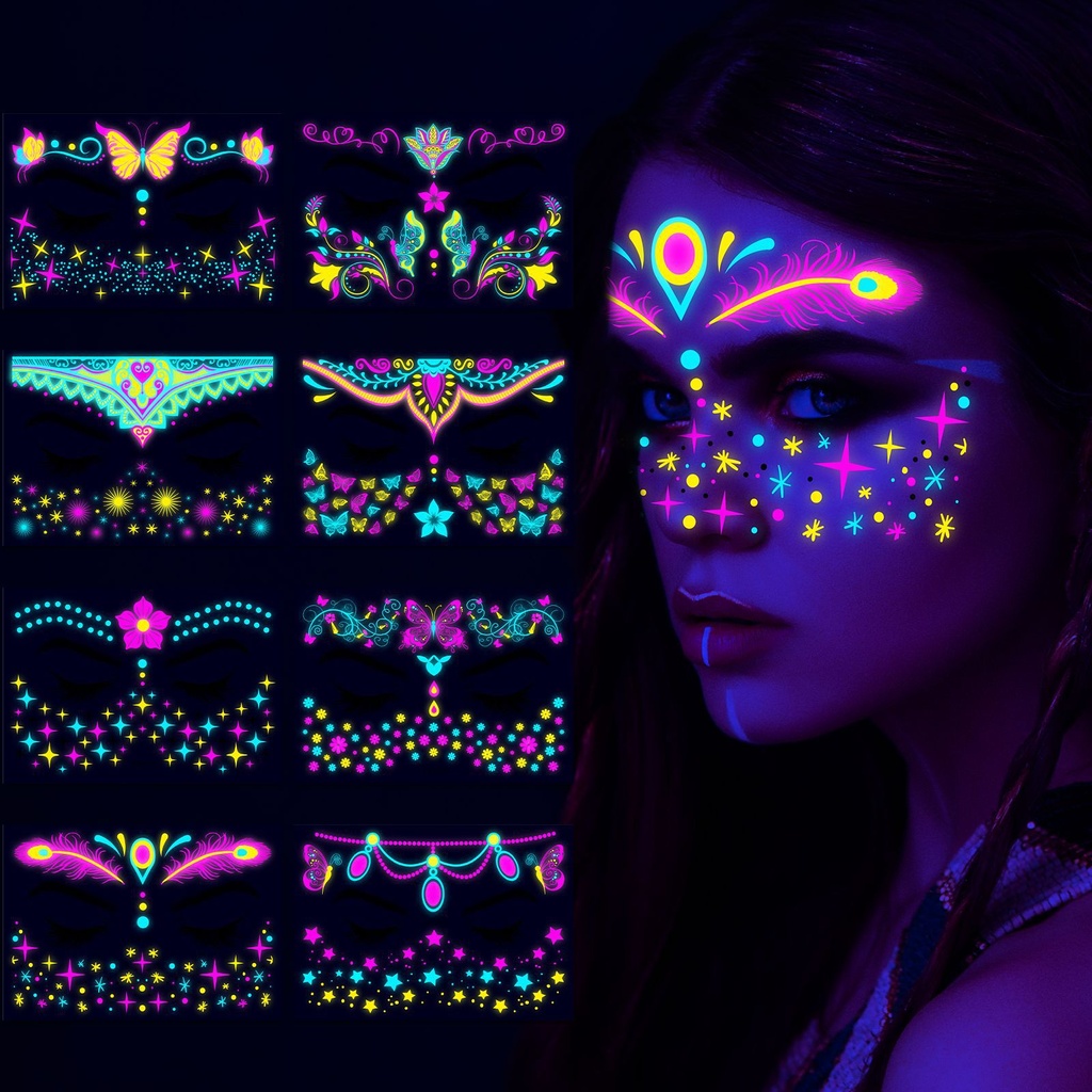 Cross Border Music Festival Fluorescent Glow Butterfly Waterproof Face Sticker Masquerade Neon Tattoo Sticker