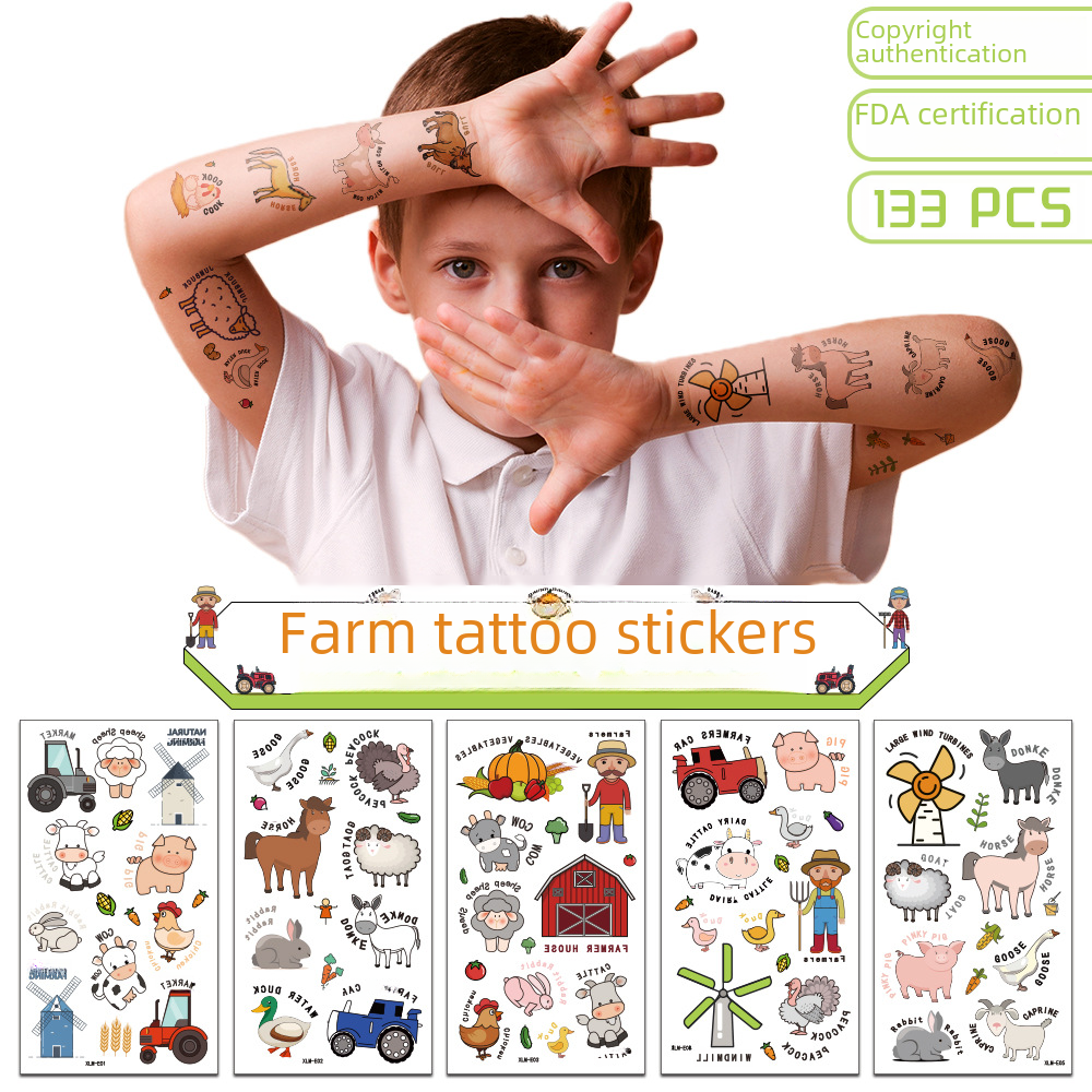 Farm Tattoo Sticker Waterproof Sweat Children Cartoon Men and Women Personality Party Children's Toy Fun Sticker