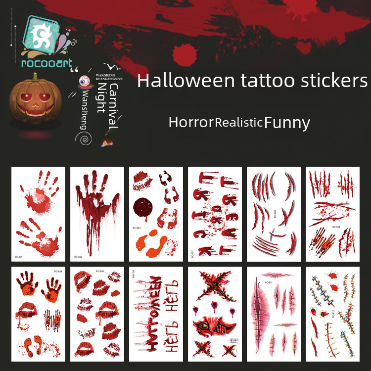 waterproof Halloween tattoo stickers funny atmosphere scar stickers realistic blood tattoo tattoo
