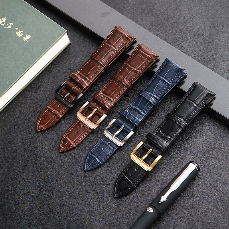 Double-sided first layer cowhide strap soft leather strap bamboo crocodile pattern watch strap unisex waterproof pin buckle
