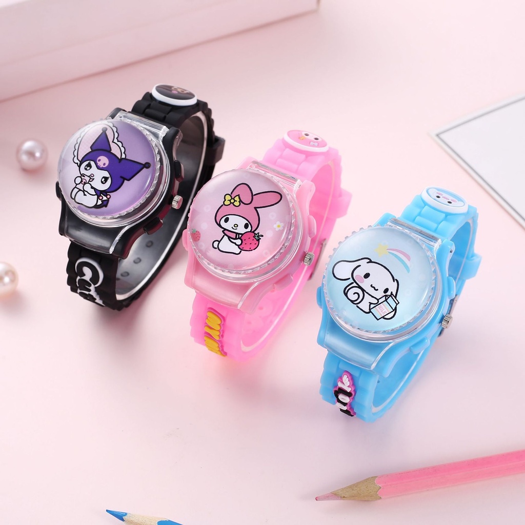 Flip Cartoon Watch Anime Kulomi Big Ear Dog Turning Electronic Watch Girls Primary School Students Cute Quartz Watch