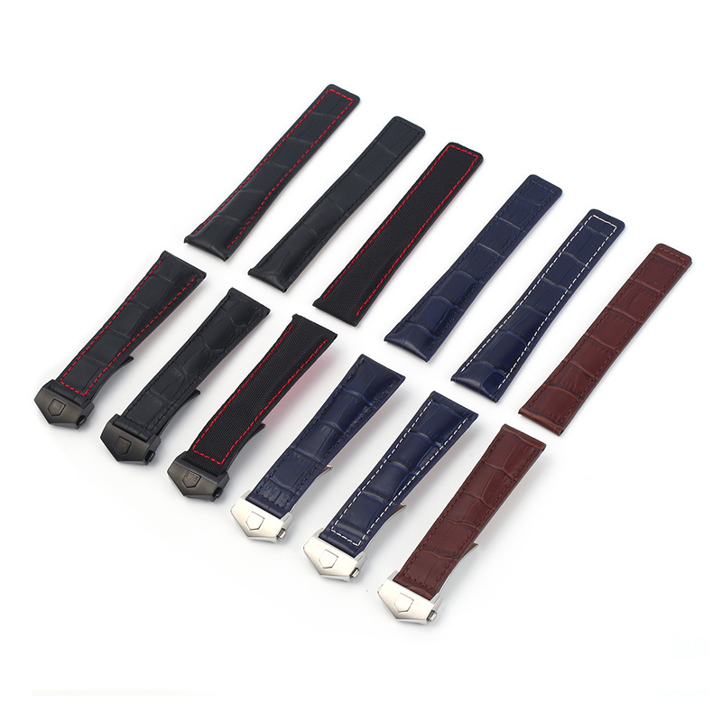 Leather Watchband Men's HY Haoya TGA Calle Buckle Cowhide Watchband Canvas Strap Spot 19/20/22