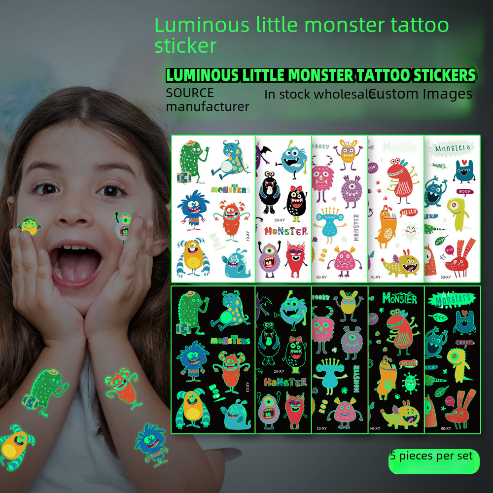 children's cartoon luminous little monster tattoo stickers waterproof cute boys and girls stickers spot