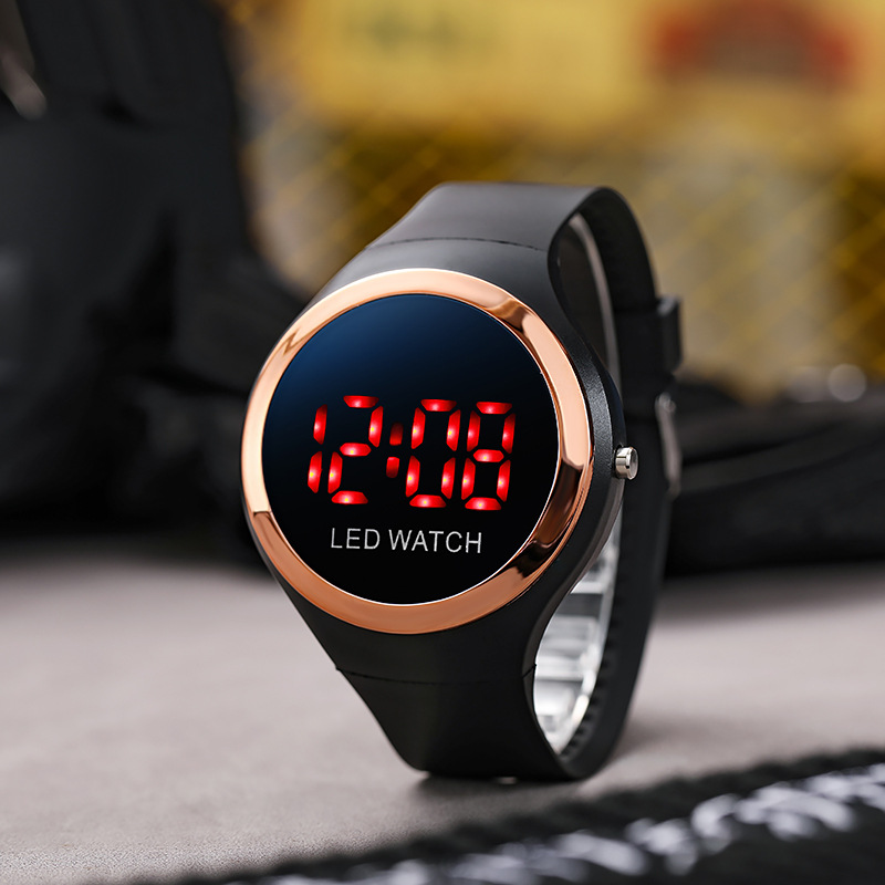 hot round red light LED children's electronic watch student sports waterproof luminous electronic watch