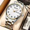 large dial luminous steel belt elderly couple watch waterproof quartz watch men's watch