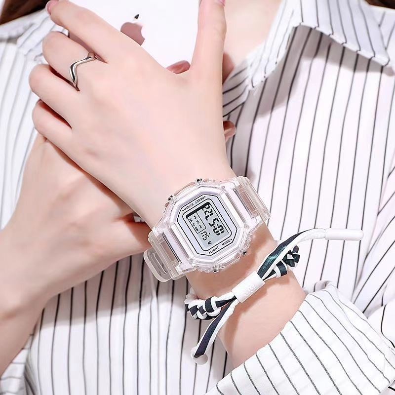 Factory net red explosion sports transparent small square ins electronic watch female student waterproof led watch