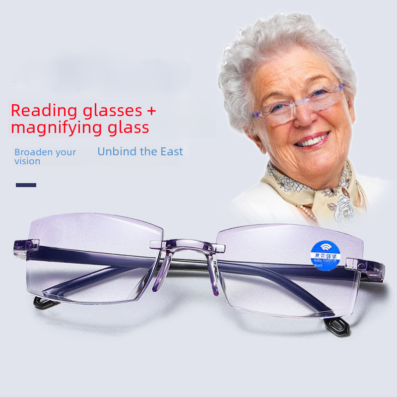 Frameless reading glasses anti-blue light trimming reading glasses manufacturers spot resin HD reading glasses for the elderly