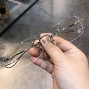 Anti-blue light frameless glasses color-changing trendy men's glasses frame ultra light men's high-looking myopia glasses
