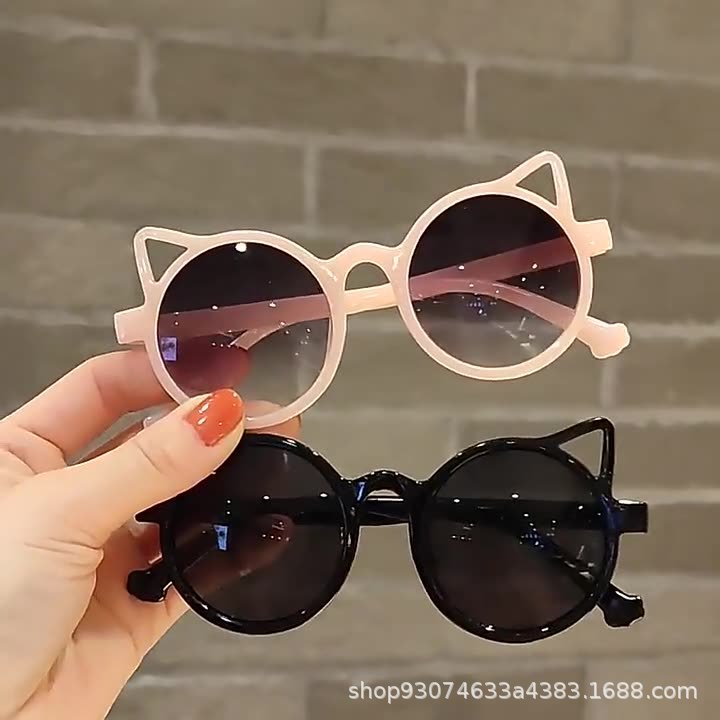 Korean fashion cat children sunglasses boys and girls retro round frame cat ears sunglasses glasses