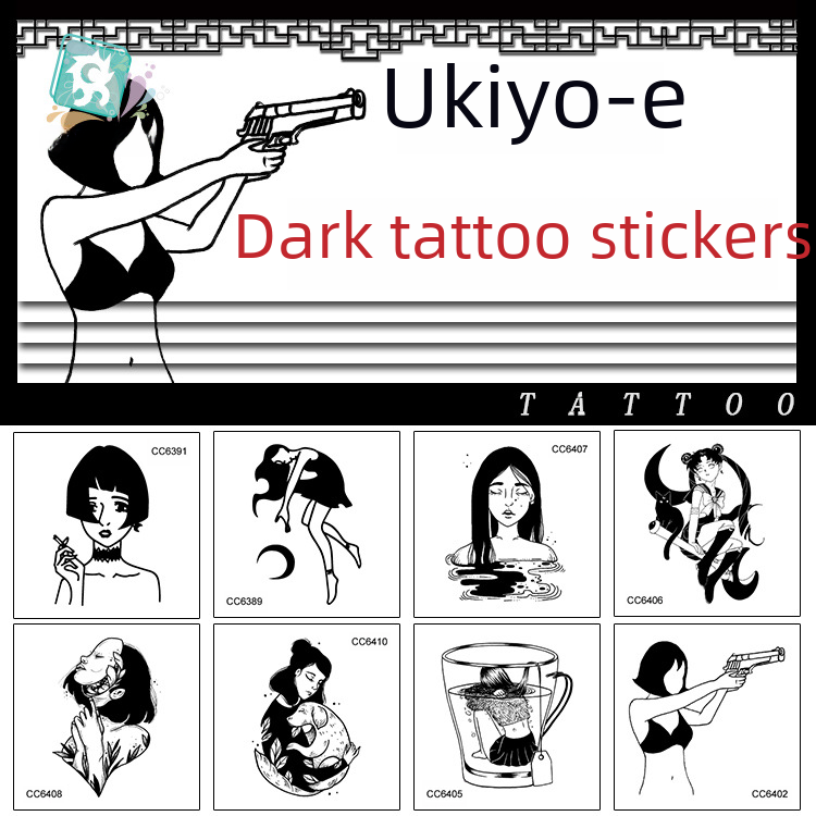 Waterproof old school Style Ukiyo-e Bad Girl Sex Tattoo Sticker Original Disposable Tattoo Sticker