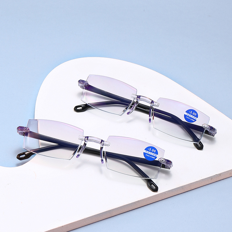 conjoined anti-blue myopia glasses fashion rimless trimming finished Anti-blue myopia glasses manufacturers