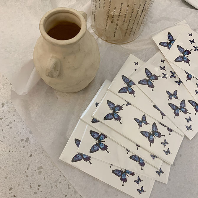 ins Style Blue Butterfly Clavicle Tattoo Sticker Waterproof Long-lasting Simulation Disposable Small Fresh Body Painted Sticker for Women