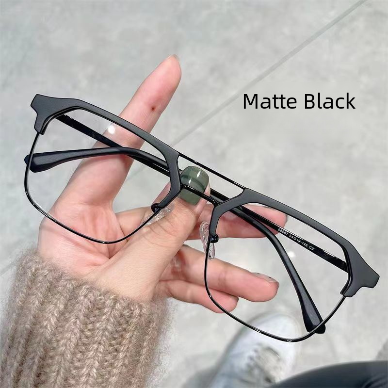 Myopia glasses men's ruffian handsome double beam half frame adjustable degree anti-blue light anti-optical eye protection flat glasses frame women's fashion