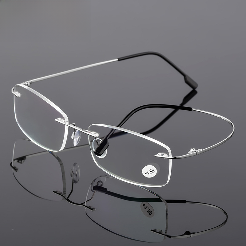 High-definition folding temples ultra-light titanium alloy super elastic stall metal glasses frameless film reading glasses