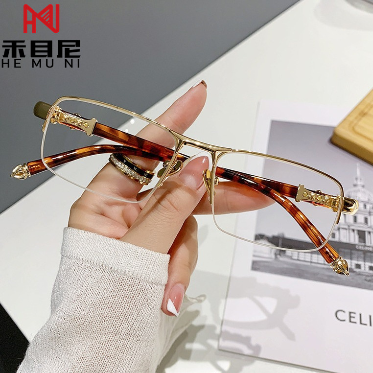 Internet Popular Half Frame Metal Frame Reading Glasses High-end Fashionable Atmospheric Portable Reading Glasses Reading Glasses